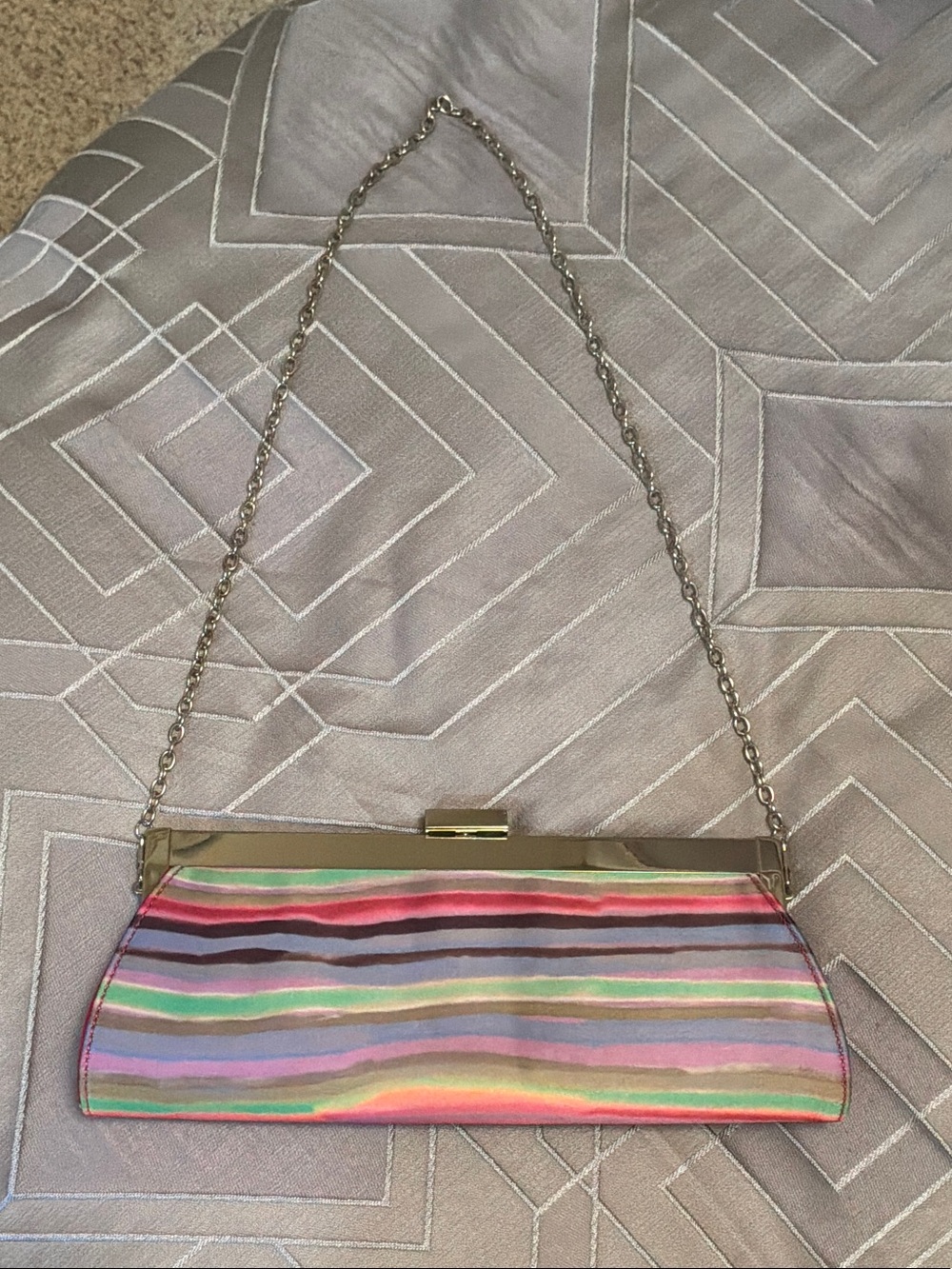Aldo Multicolor Striped Clutch with Gold Chain